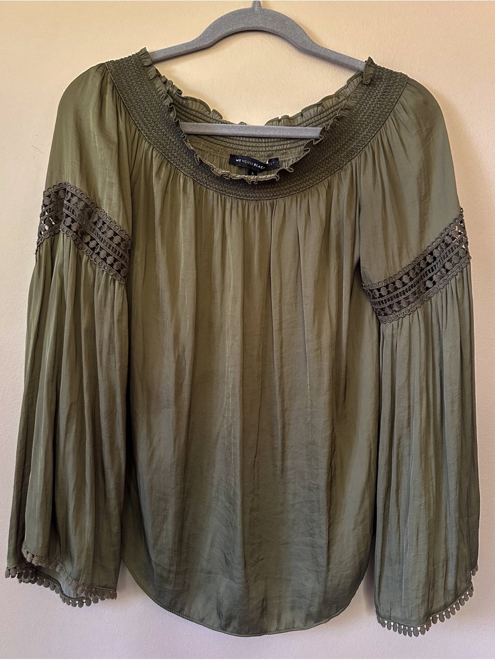 White House Black Market Olive Green Boho Peasant Blouse